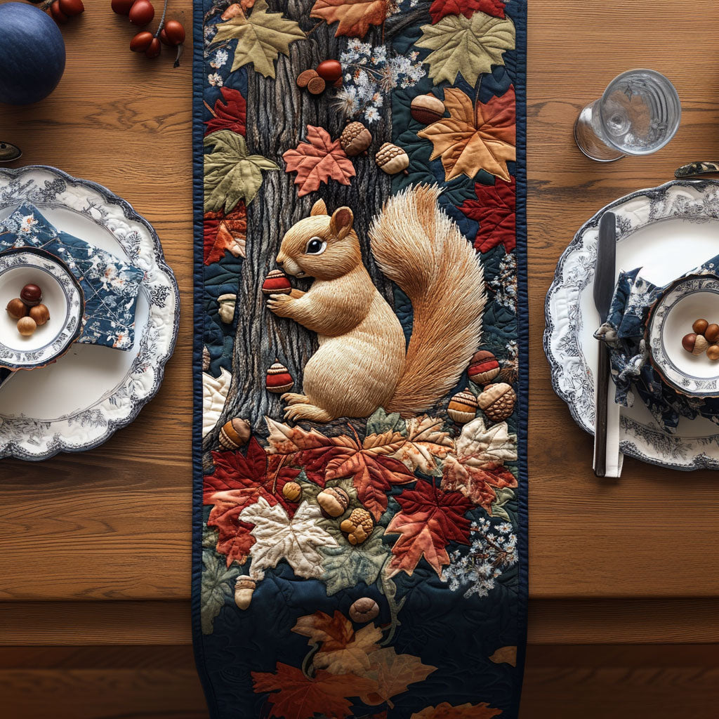 Squirrel in the Fall Breeze Quilted Table Runner Fall Themed Table Runners Fox Gifts For Dad