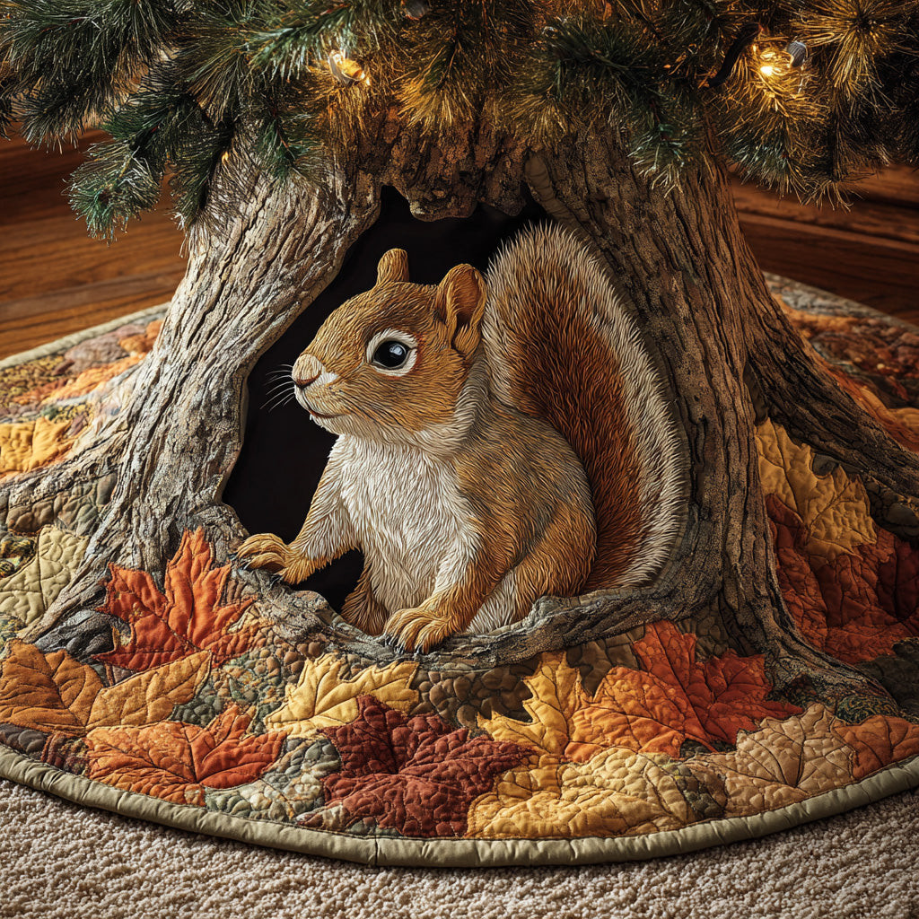 Squirrel Leaf Watcher Christmas Quilted Tree Skirt Christmas Tree Decor Squirrel Lover Xmas Gift