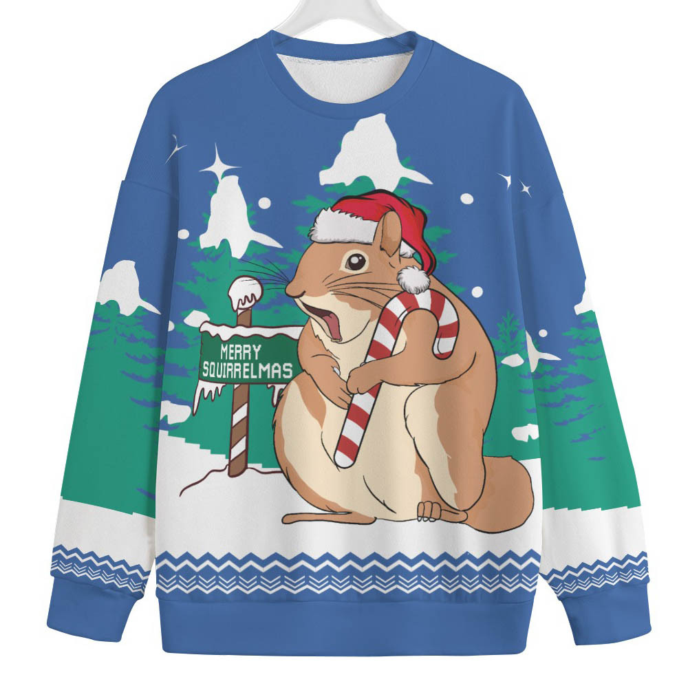 Squirrel Lover Santa Hat Animals Men Big And Tall Christmas Sweater Custom Christmas Sweatshirt for Family Matching