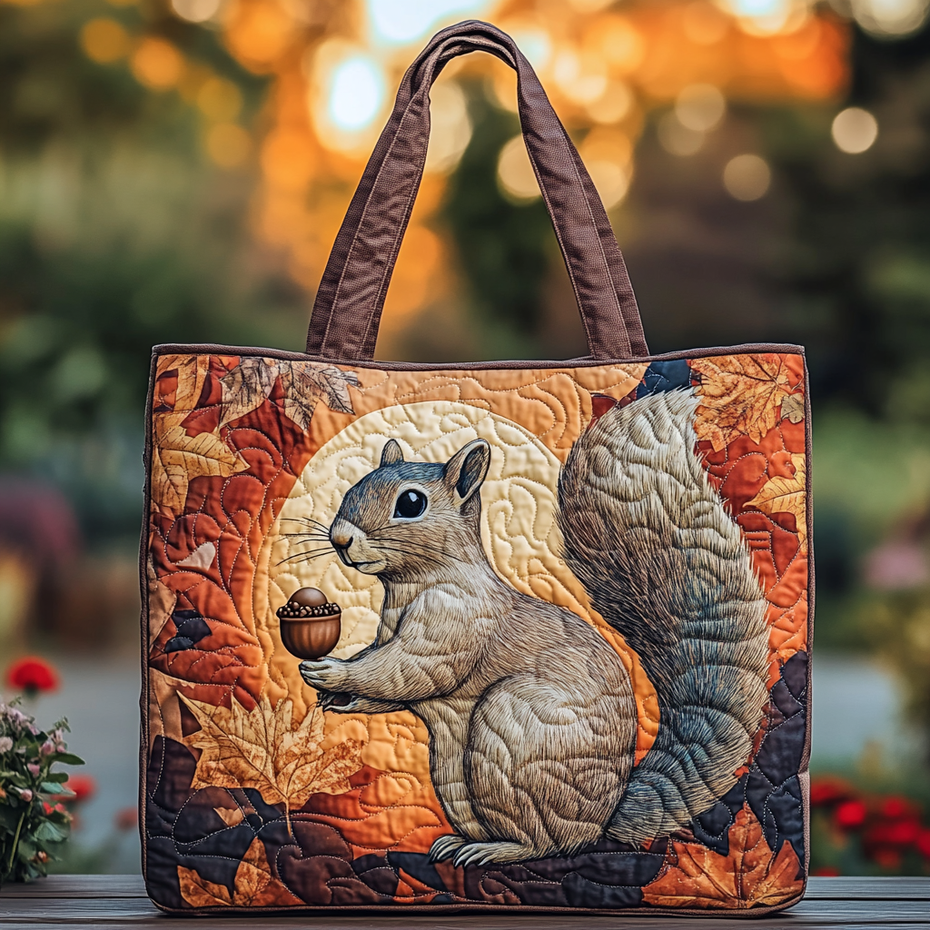 Squirrel Meadow Quilted Tote Bag Cozy Fall Gift Ideas