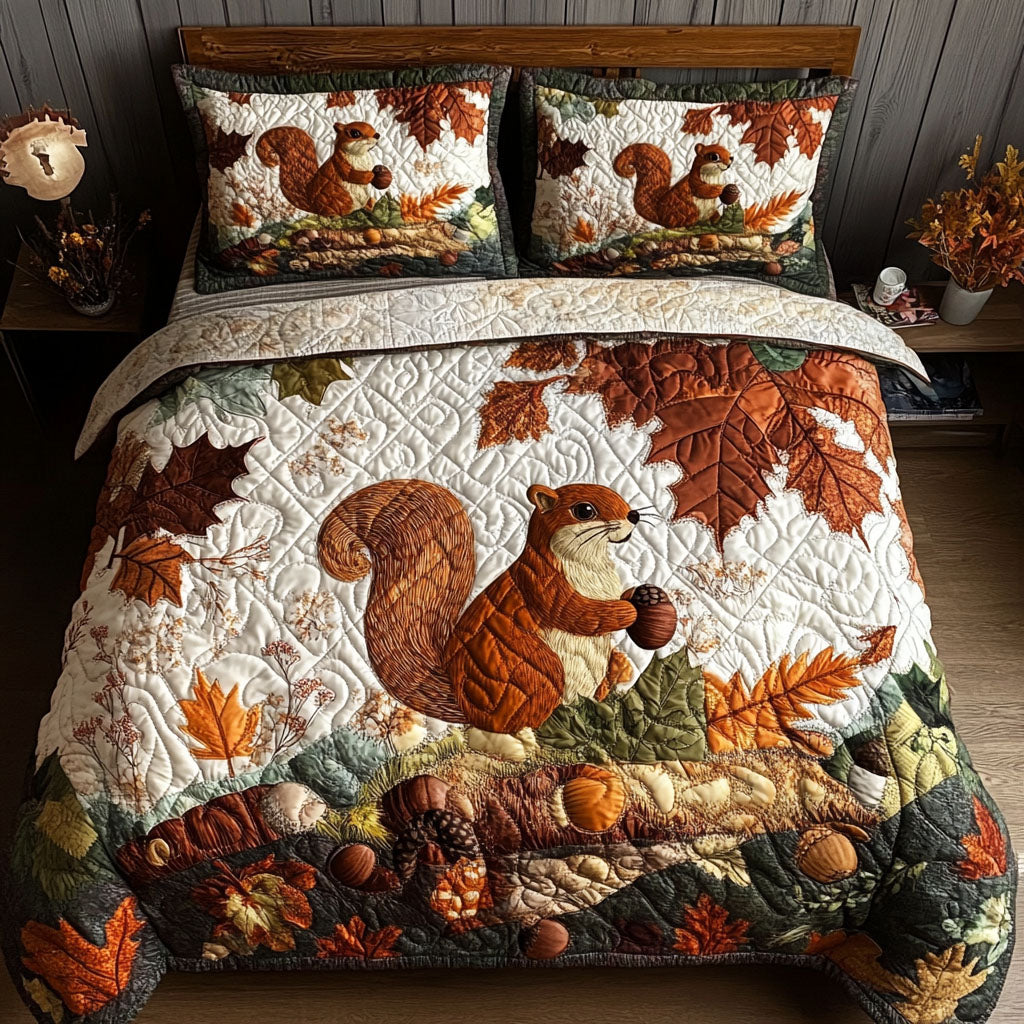 Squirrel on the Hunt Quilted Bedding Set Bedroom Decor Ideas Cute Fall Gifts