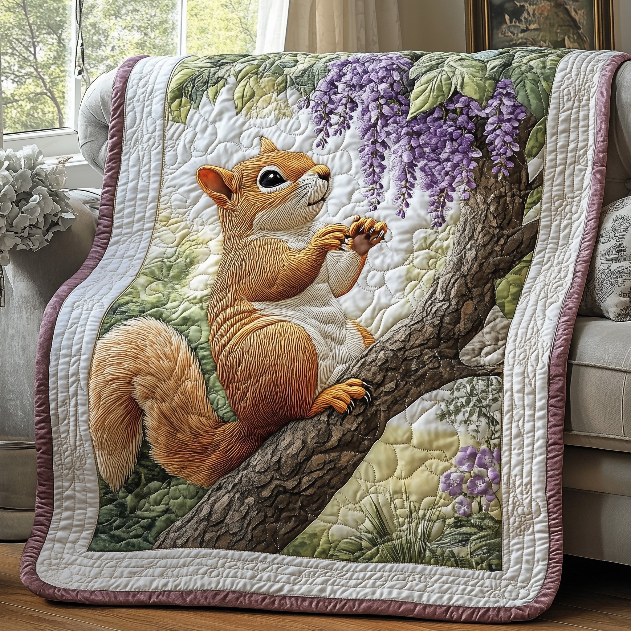 Squirrel Quilted Blanket Nice Throw BlanketChristmas Gifts For Women