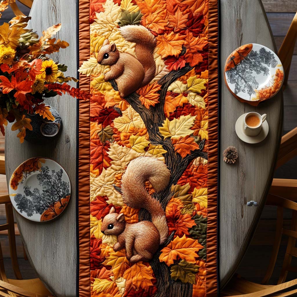 Squirrel Tree Quilted Table Runner Fall Table Toppers Best Family Gifts