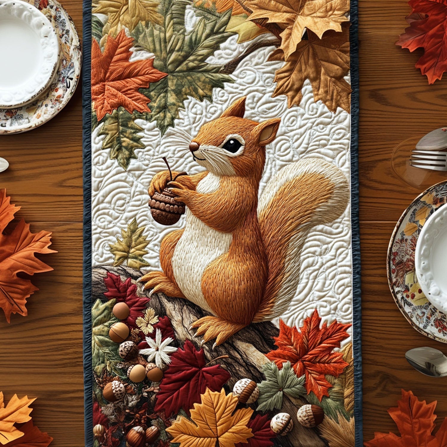 Squirrels Autumn Playground Quilted Table Runner Elegant Fall Table Runners Best Gifts For Fox Lovers