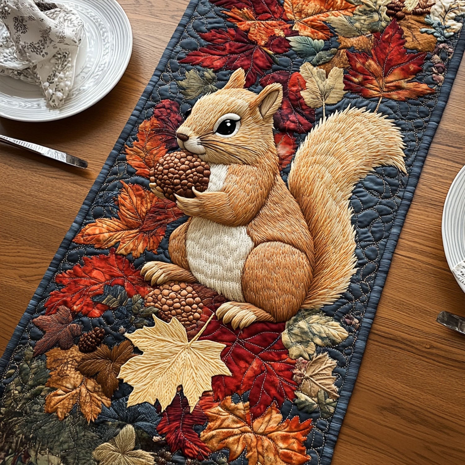 Squirrels Golden Fall Quilted Table Runner Fall Table Toppers Fox Related Gifts