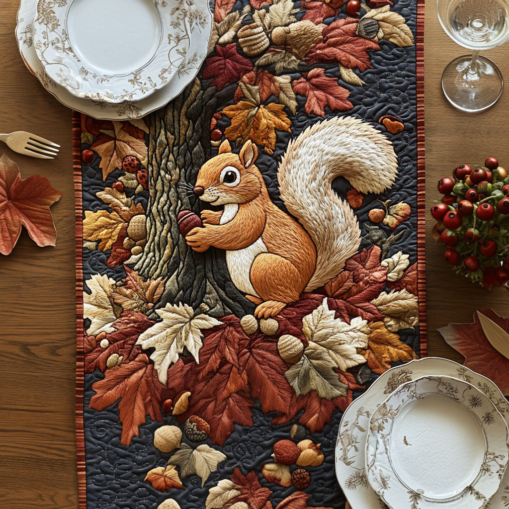 Squirrels Golden Harvest Quilted Table Runner Autumn Table Cover Fox Gifts For Women