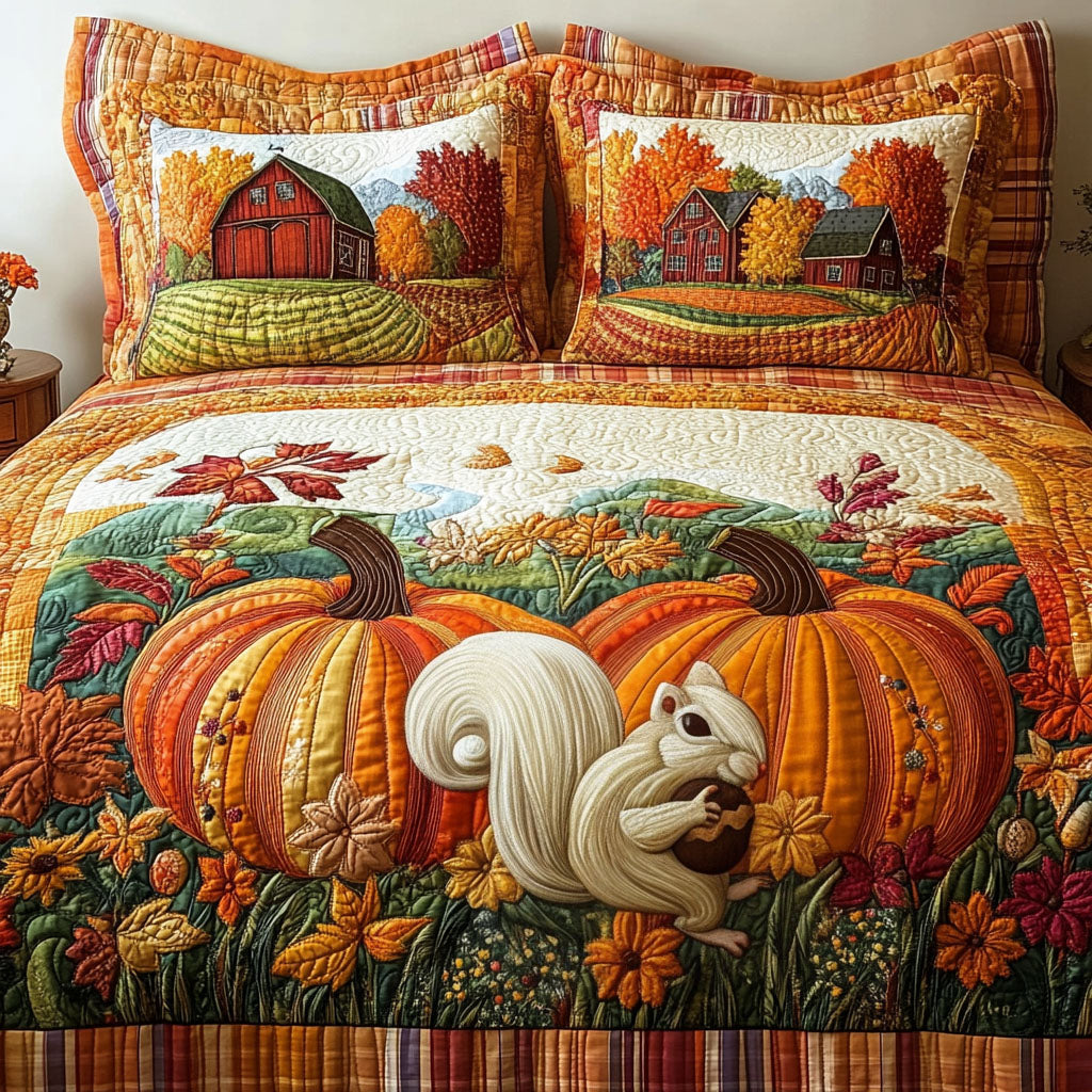 Squirrels Harvest Quilted Bedding Set Cool Bedroom Decor Cozy Fall Gift Ideas