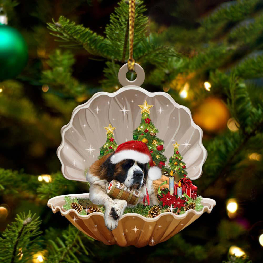 St Bernard Sleeping in Pearl Dog Christmas Ornament Flat Acrylic