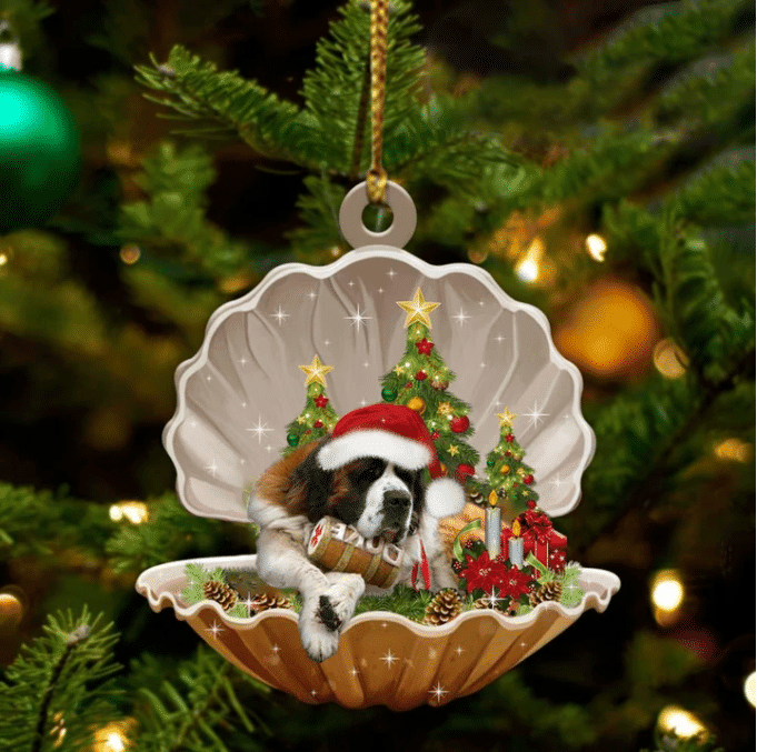 St Bernard Sleeping in Pearl Dog Christmas Ornament Flat Acrylic