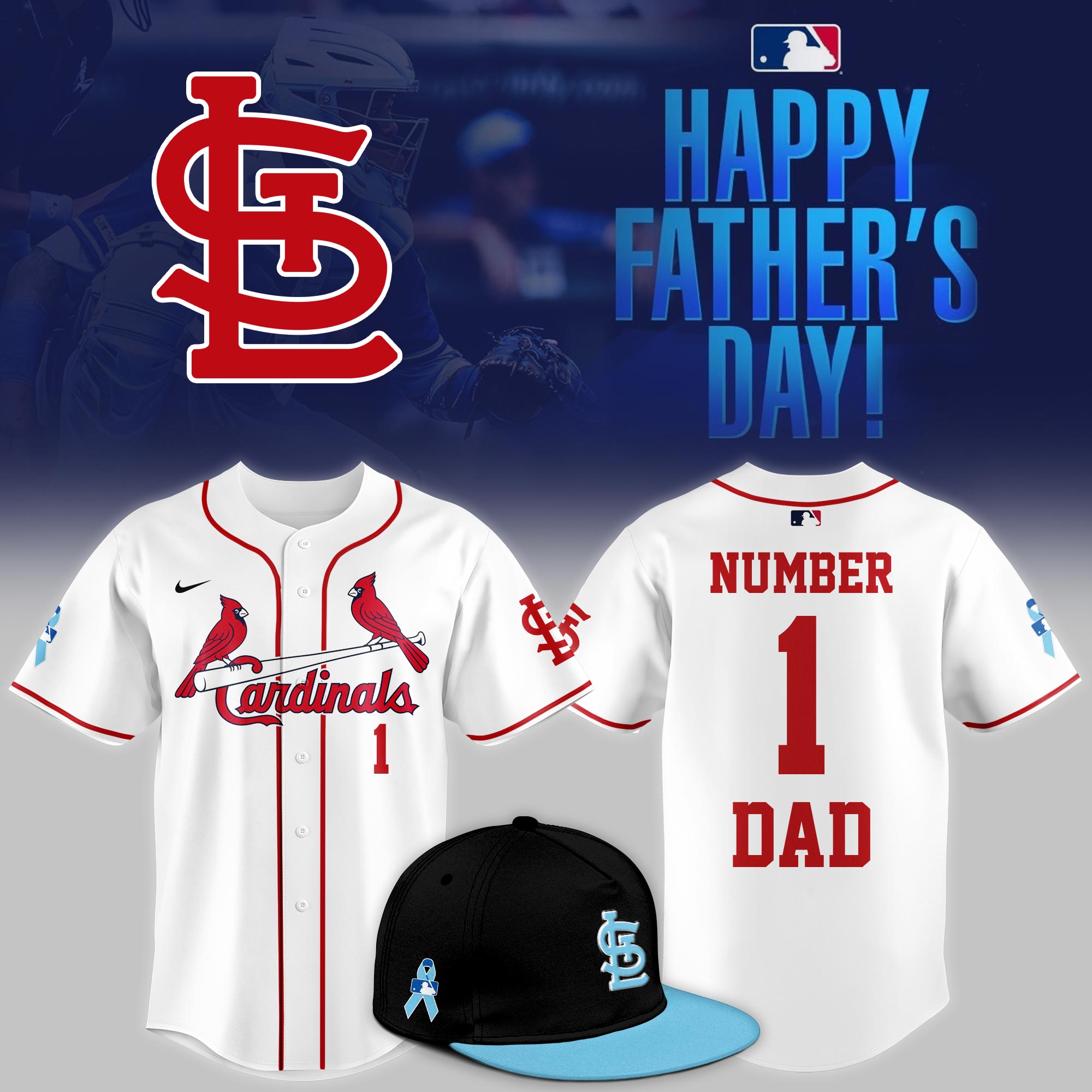 St Louis Cardinals 2025 Fathers Day Number One Dad Jersey Gift For Baseball Lover