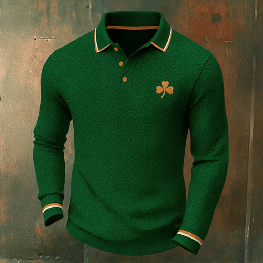 St Paddys Day Shamrock Polo Long Sleeve Shirt St Patrick's Day Apparel Best Gift For Him