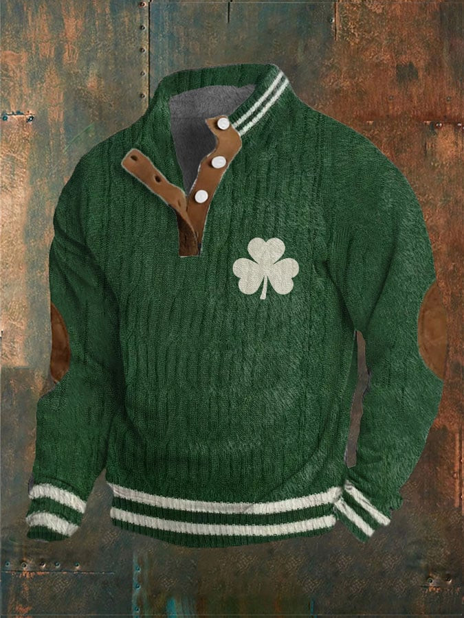 St Patricks Clover Collar Sweatshirt St Patrick's Day Apparel Unique Presents For Men