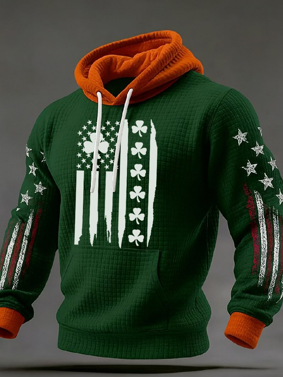 St Patricks Day American Flag Pattern Hoodie Luck Of The Irish Holiday Clothing Husband Gifts