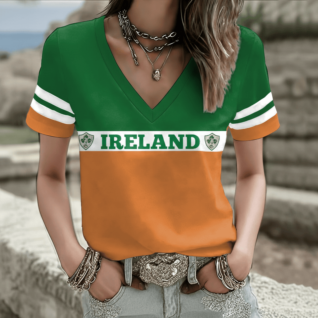 St Patrick's Day Apparel Ireland V-Neck Shirt St Paddy's Day Clothing Gifts For Her