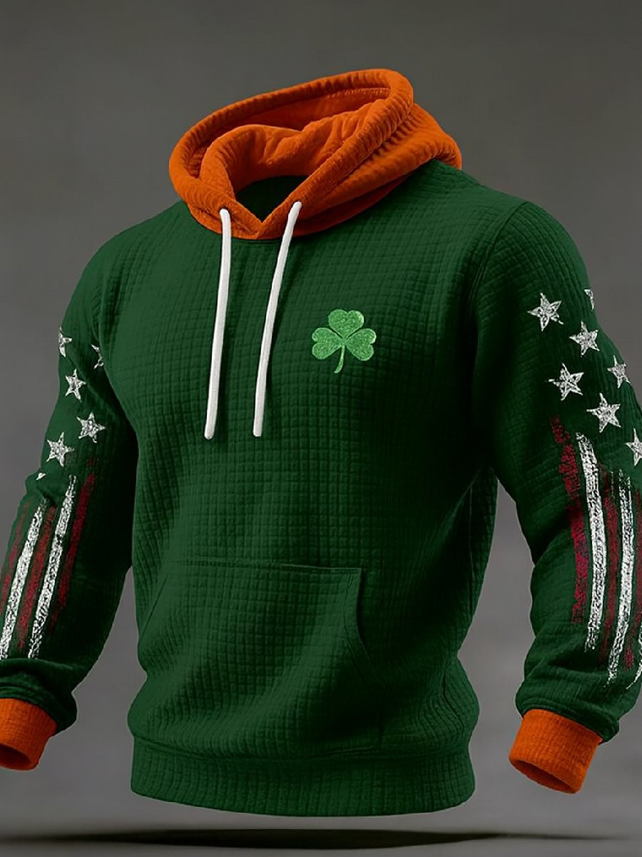 St Patricks Day Art Hoodie American Flag St Patrick's Day Apparel Gifts For Father