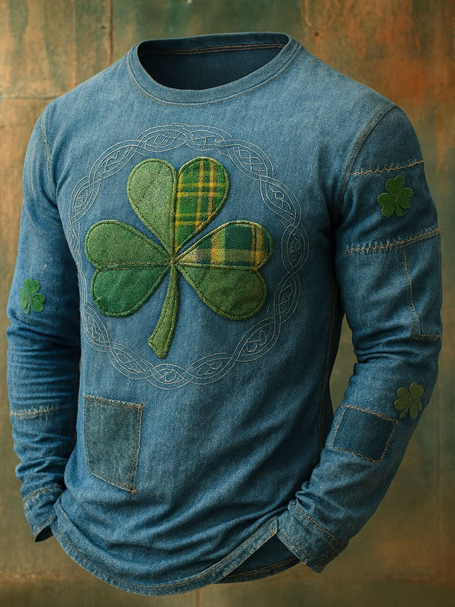 St Patricks Day Art Long Sleeve Shirt Clover Graphic Design St Patrick's Day Apparel Gifts
