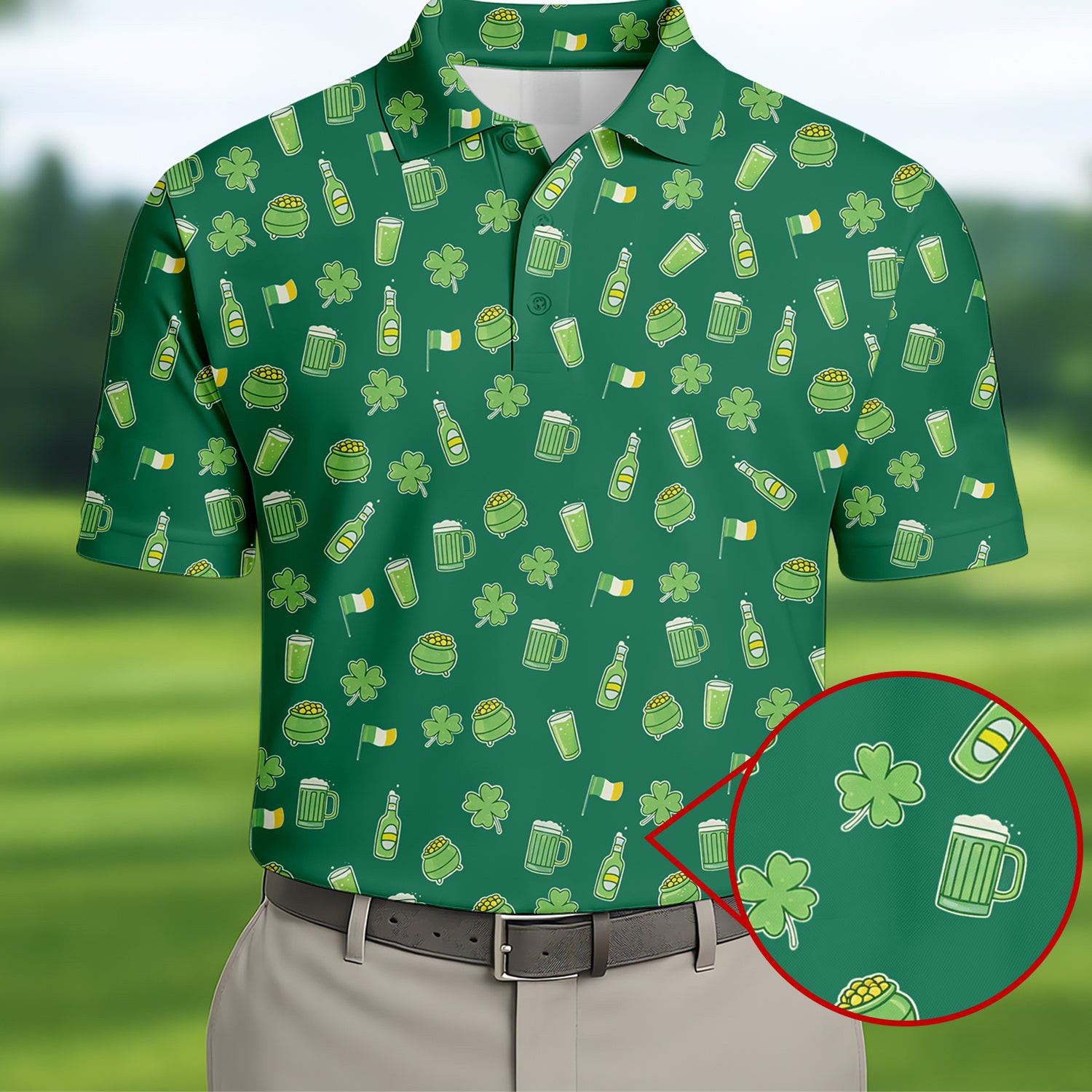 St Patrick's Day Beer Four Leaf Clovers Golf Polo Shirt Golf Shirt Present For Him