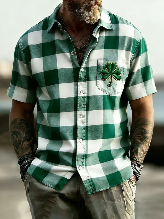 St Patricks Day Buffalo Plaid Shamrock Hawaii Shirt Irish Clover Flannel Top Best Gift For Family