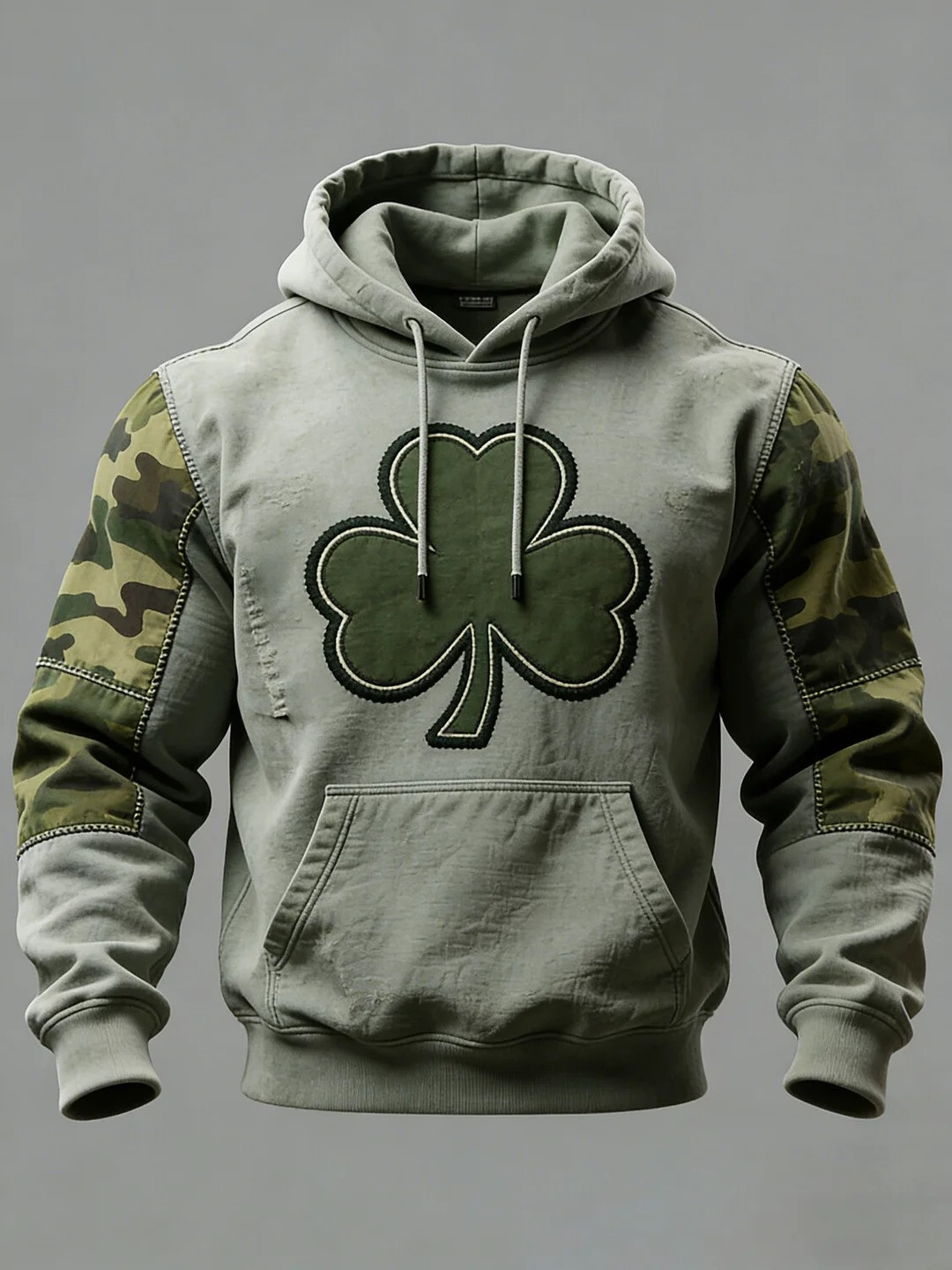 St Patricks Day Camo Patchwork Clover Graphic Hoodie Lucky Shamrock Fan Gear Best Gift