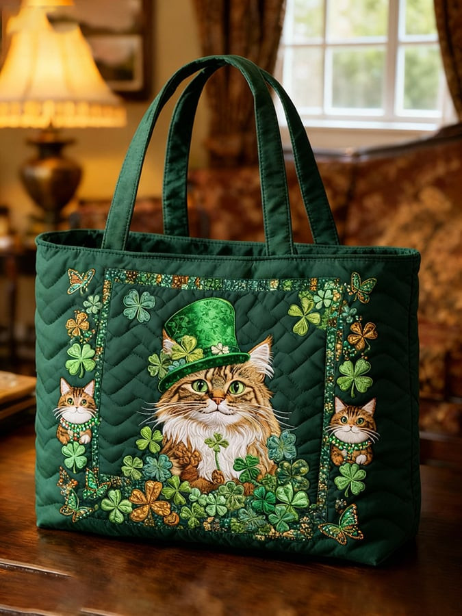 St Patrick's Day Cat Quilted Handbag St Patrick'S Day Gifts For Cat Lovers