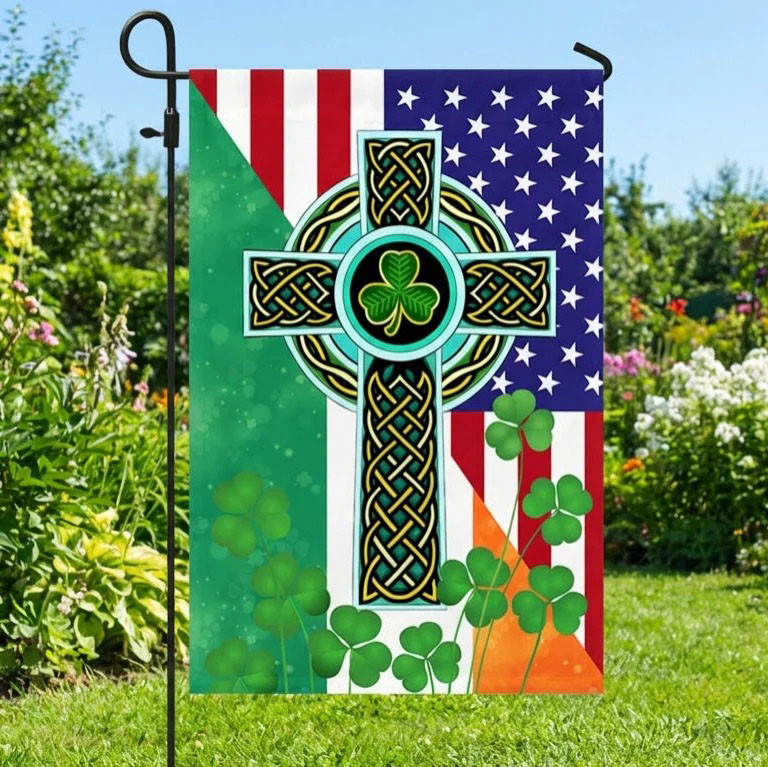 St Patricks Day Celtic Cross Garden Flag Irish American Shamrock Decor Best Gift For Irish Lovers