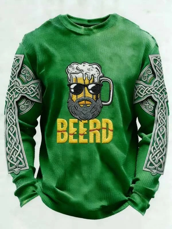 St Patricks Day Celtic Knot Cross Beer Graphic Long Sleeve Shirt Irish Drinking Best Gift Men