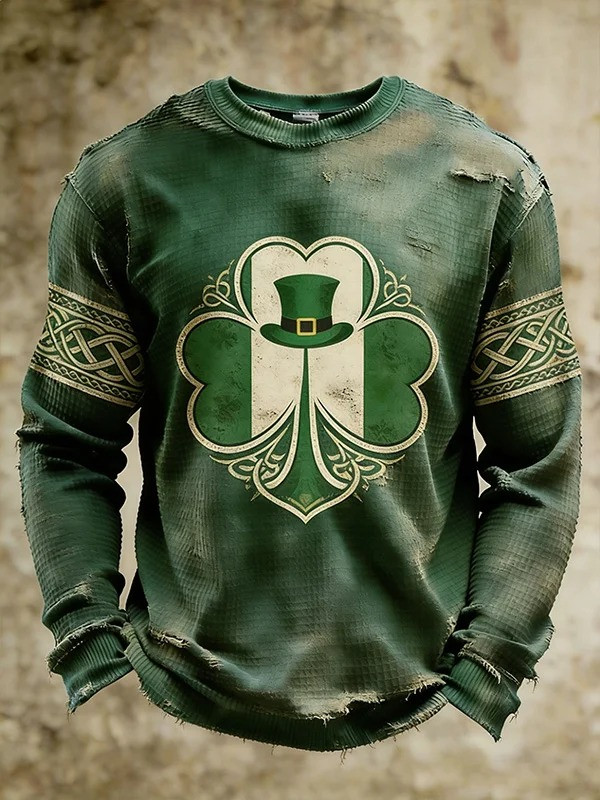 St Patricks Day Celtic Knot Lucky Clover Graphic Long Sleeve Shirt Irish Shamrock Gift For Men