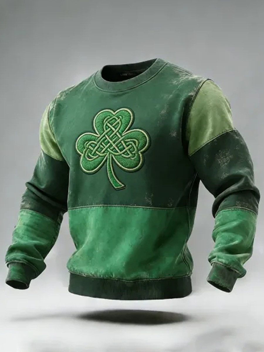 St Patricks Day Celtic Knot Shamrock Sweatshirt Green Acid Wash Irish Crewneck Best Gift For Him