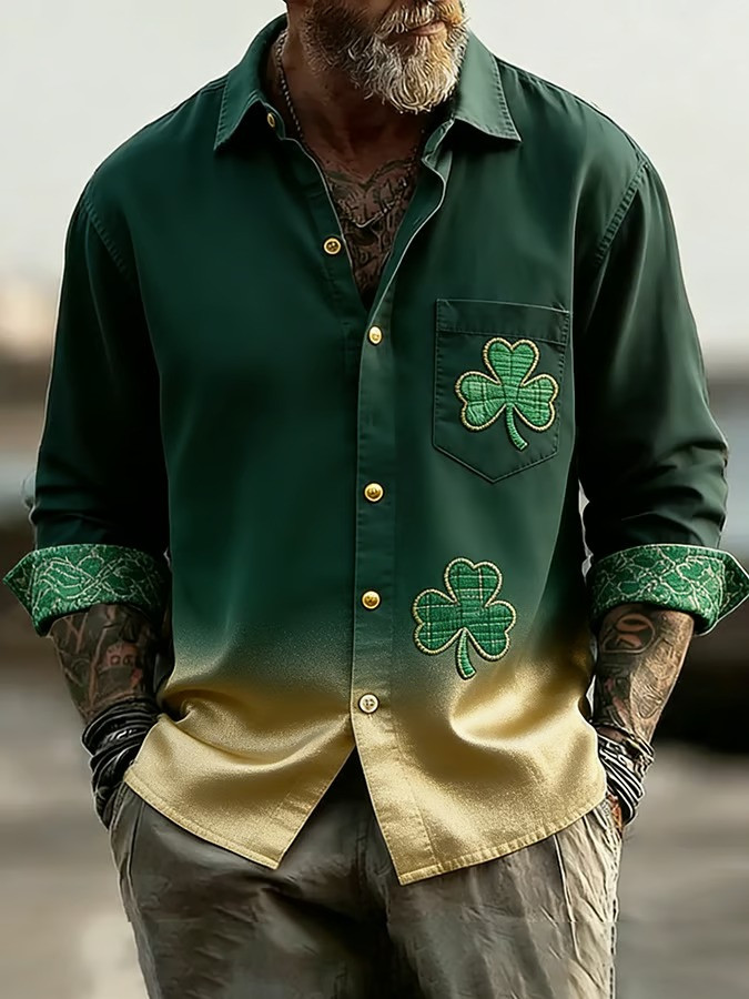 St Patricks Day Celtic Shamrock Button Up Long Sleeve Shirt Irish Lucky Clover Outfit Best Gift Ideas