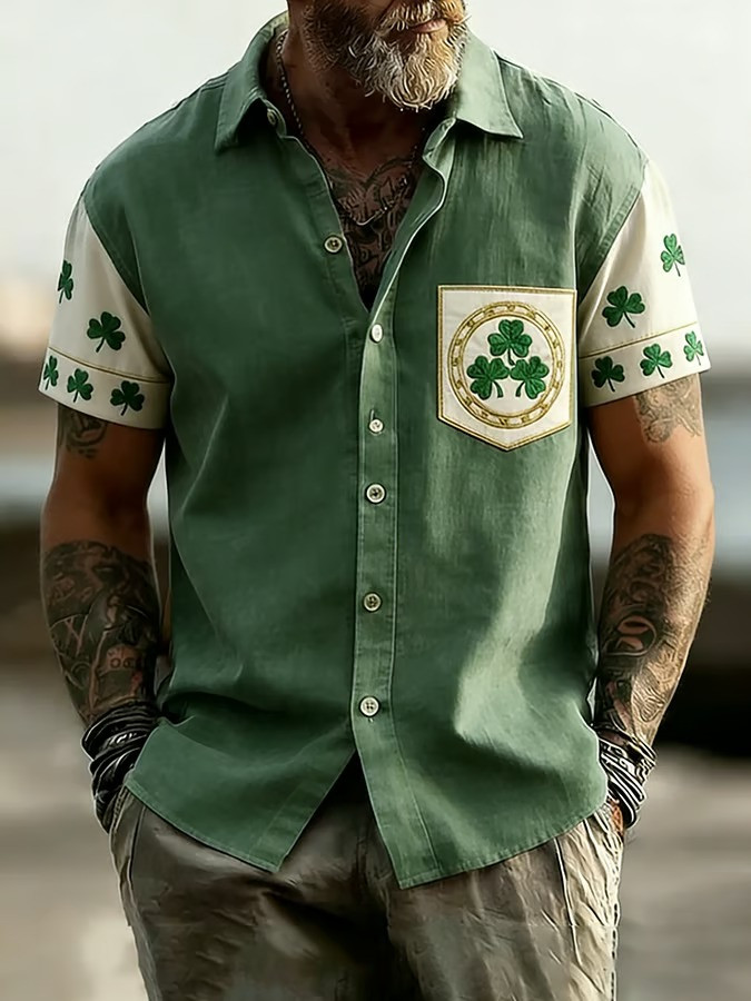 St Patricks Day Celtic Shamrock Hawaii Shirt Irish Lucky Clover Casual Top Gift For Dad