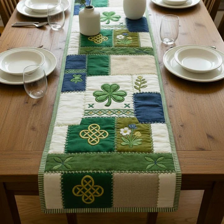 St Patrick's Day Celtic Shamrock Quilted Table Runner Irish Patchwork Home Decor Best Gift Ideas