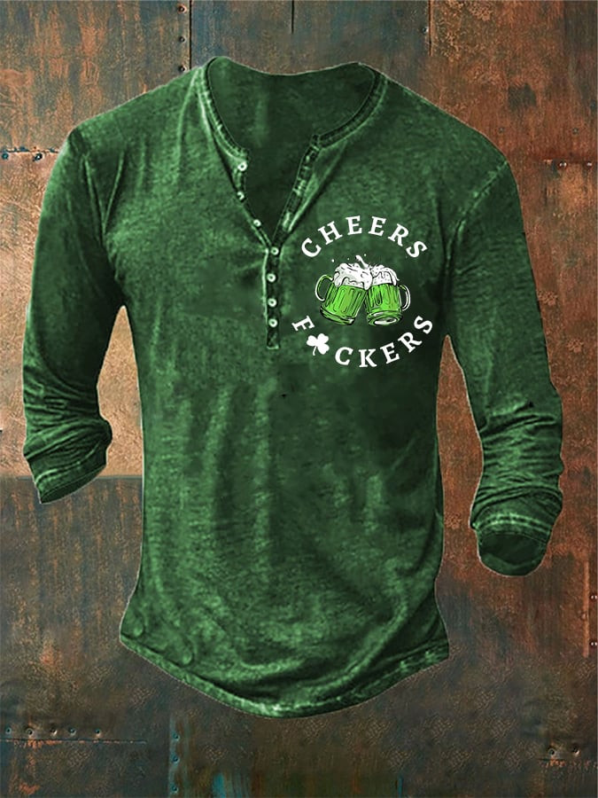 St Patricks Day Cheers Fckers Button Long Sleeve Holiday Apparel Gifts For St Patrick Day