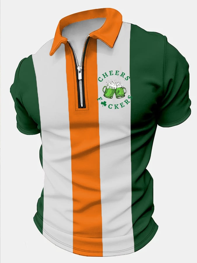 St Patricks Day Cheers Fckers Polo Zip St Patrick's Day Clothing Holiday Gifts For Him