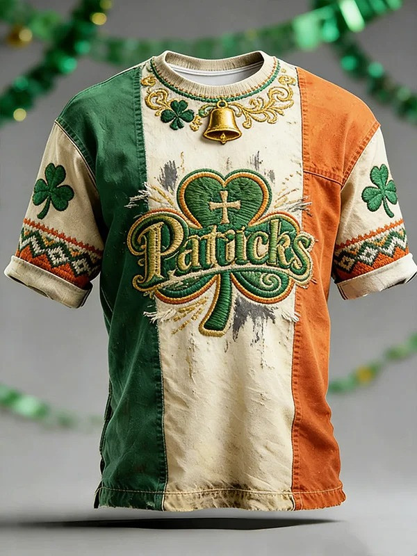 St Patricks Day Clover Bell Geometric Graphic T-Shirt Irish Lucky Shamrock Saint Patrick's Day Best Gift Men