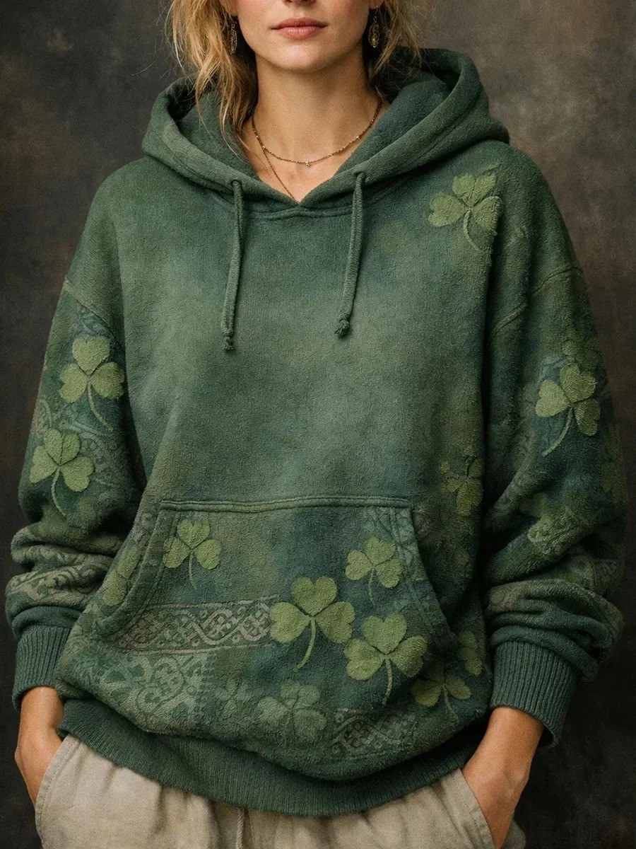 St Patricks Day Clover Ethnic Pattern Graphic Hoodie Women Irish Shamrock Gift For Her