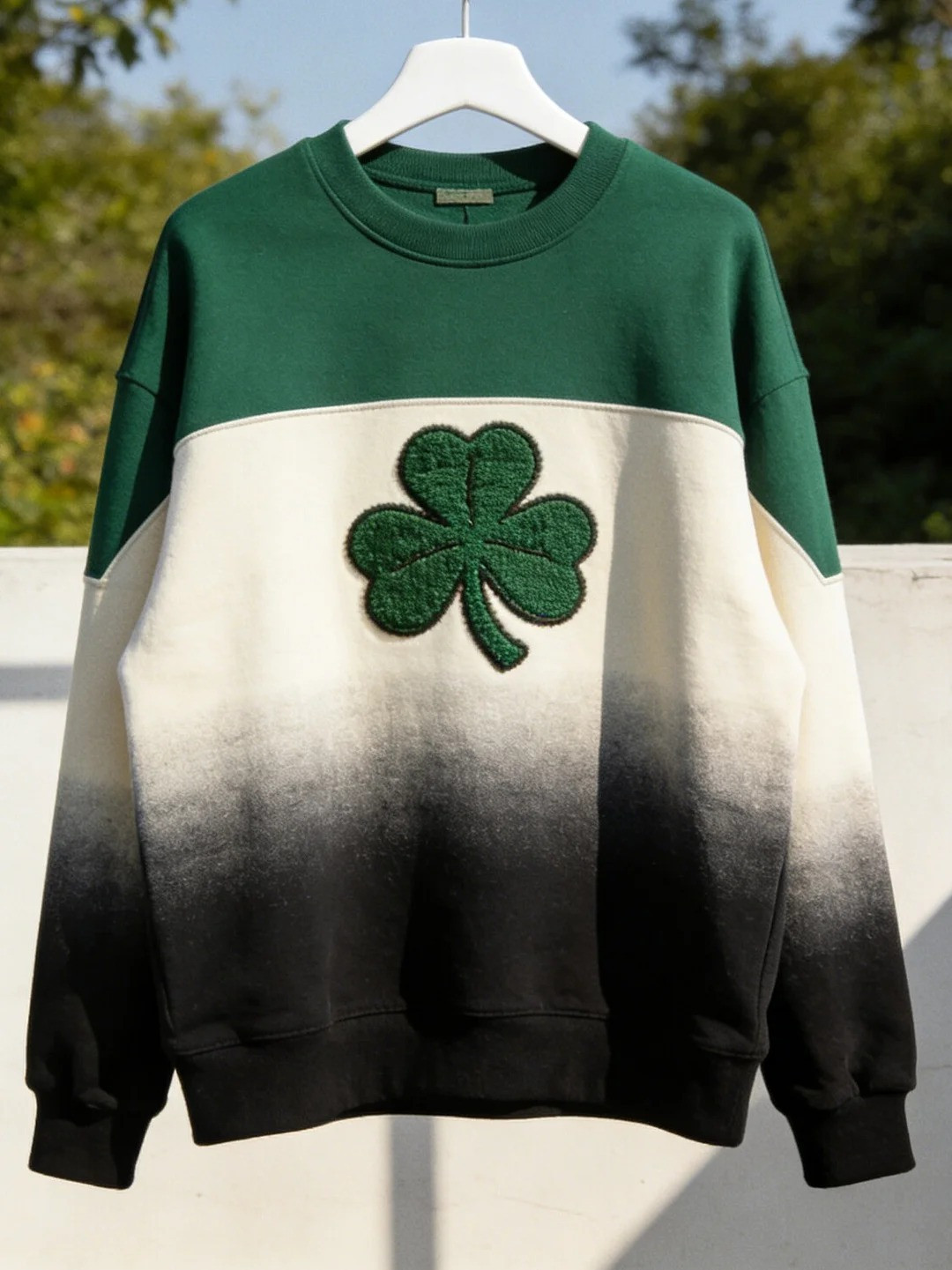 St Patricks Day Clover Gradient Graphic Knit Sweatshirt Irish Lucky Charm Gift For Men