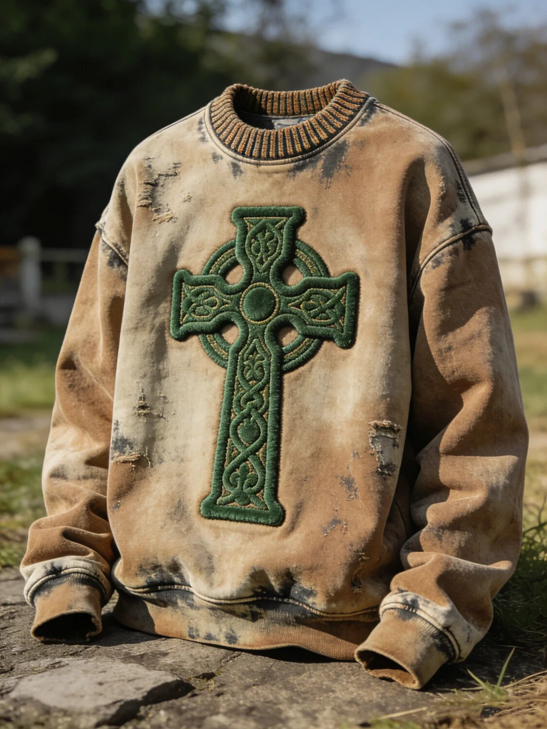 St Patricks Day Distressed Celtic Knot Cross Graphic Sweatshirt Irish Pride Saint Patrick's Day Gift For Men