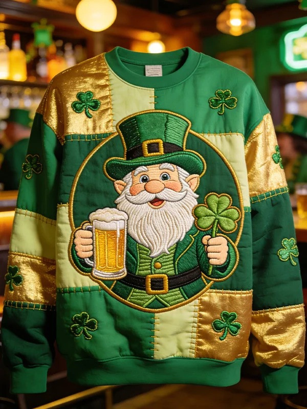 St Patricks Day Drinking Clover Contrast Graphic Sweatshirt Funny Saint Patrick's Day Irish Beer Gift Men