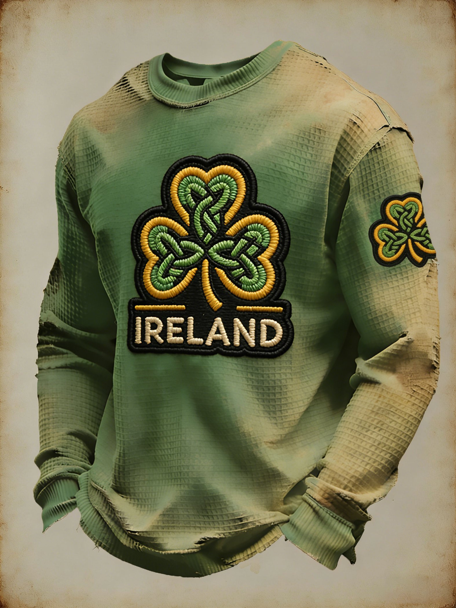 St Patricks Day Fabric Long Sleeve Shirt Clover Pattern St Patrick's Day Apparel Men's Gift Ideas