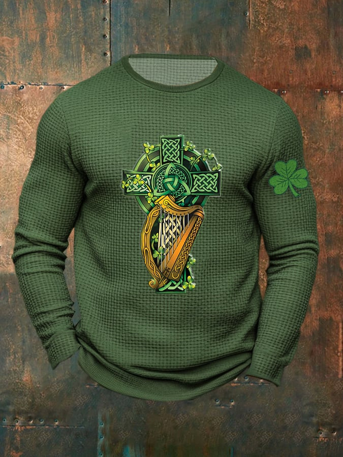 St Patricks Day Faith Cross Art Long Sleeve Shirt St Patrick's Day Apparel Holiday Gifts