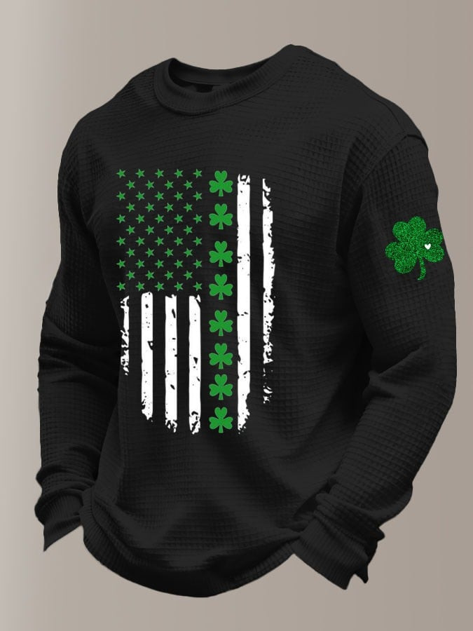St Patricks Day Flag Long Sleeve Shirt Shamrock Graphic Trendy Clothing Gifts Ideas