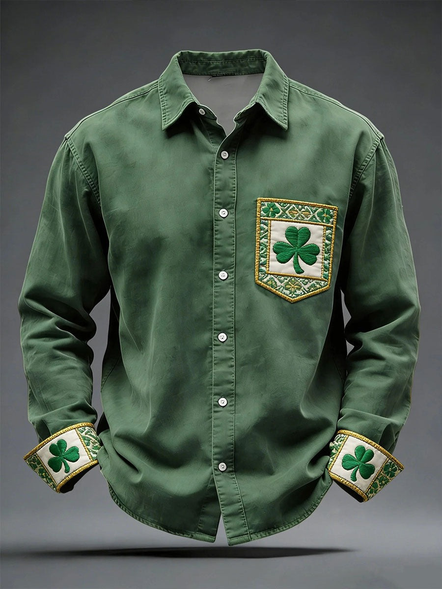 St Patricks Day Graphic Casual Button Up Long Sleeve Shirt Irish Lucky Clover Shamrock Outfit Best Gift Men