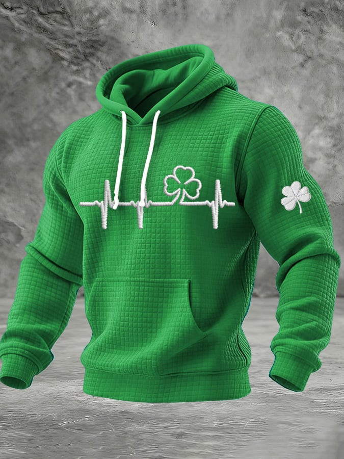 St Patricks Day Heart Rate Hoodie Shamrock Graphic Design Holiday Clothing Gifts