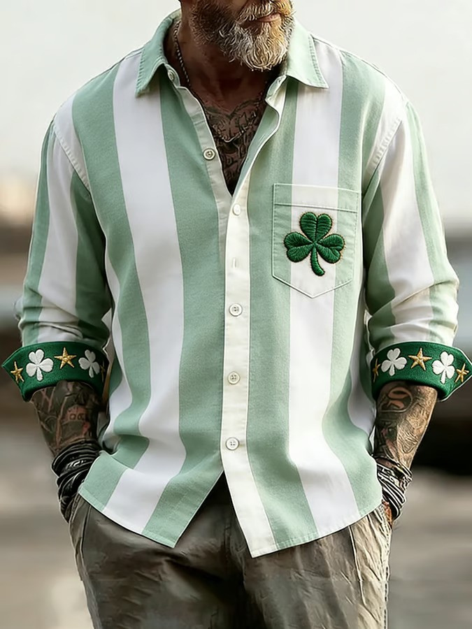 St Patricks Day Irish Button Up Long Sleeve Shirt Ireland Tricolor Button Up Best Gift For Friends