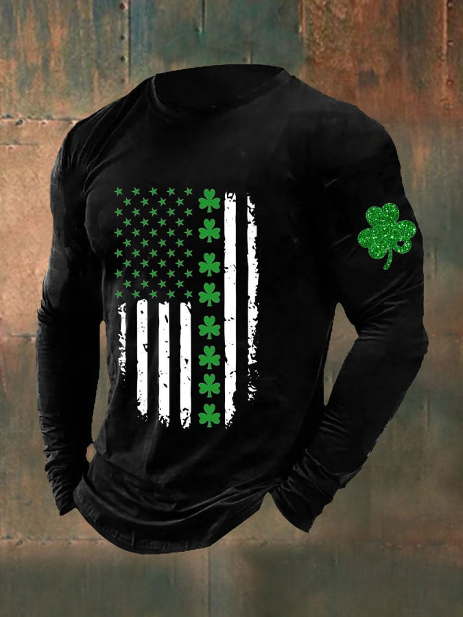 St Patricks Day Irish Flag Shamrock Long Sleeve Shirt Holiday Merch Gift Ideas For Men
