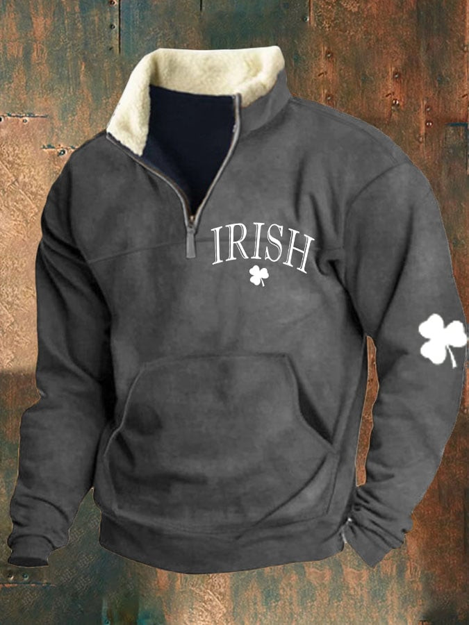 St Patricks Day Irish Stand Up Collar Sweater Shamrock Art St Pattys Day Outfit Presents