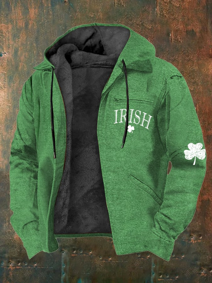 St Patricks Day Irish Zip Hoodie Shamrock Pattern Holiday Apparel Gifts For Husband