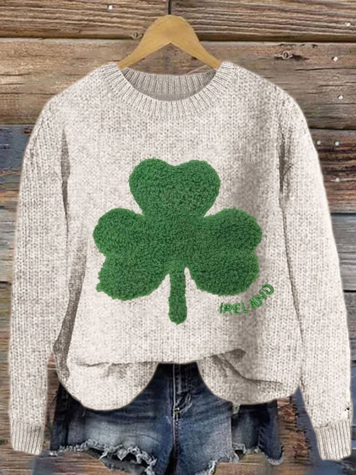 St Patrick's Day Knitted Shamrock Sweater Ireland Clothing Ideas Gifts For Christians