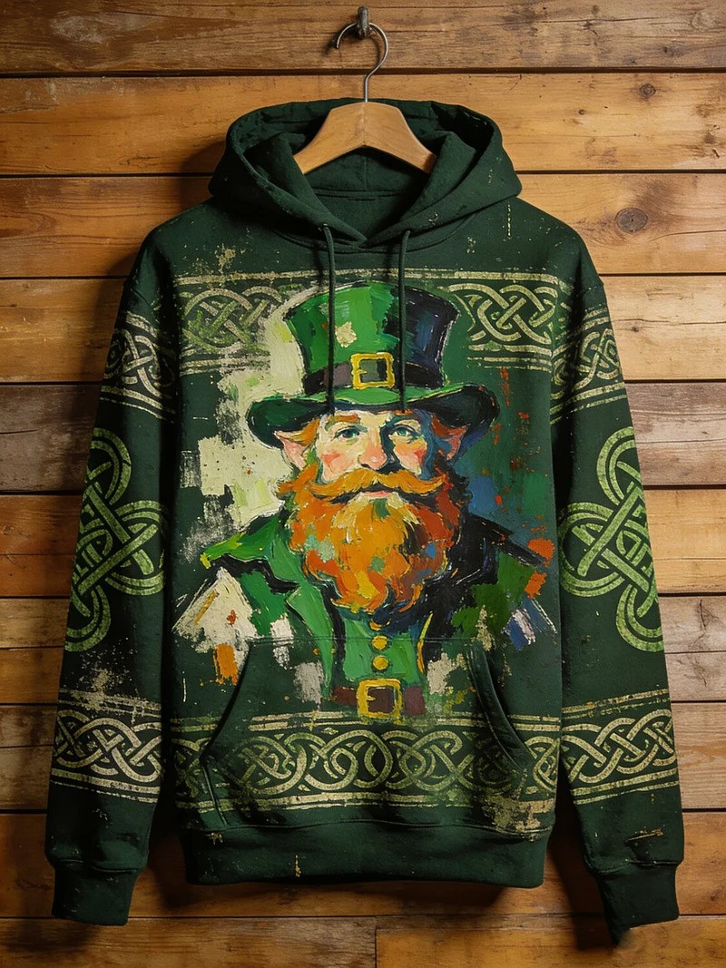 St Patricks Day Leprechaun Celtic Knot Hoodie Irish Graphic Shamrock Outfit Best Gift For Irish Fans