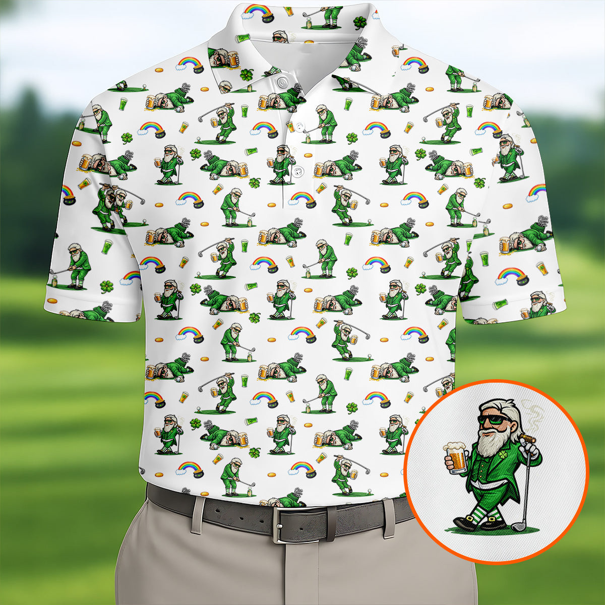 St Patrick's Day Leprechaun Character Golf And Beer Polo Shirt Golf Clothes Gift Idea